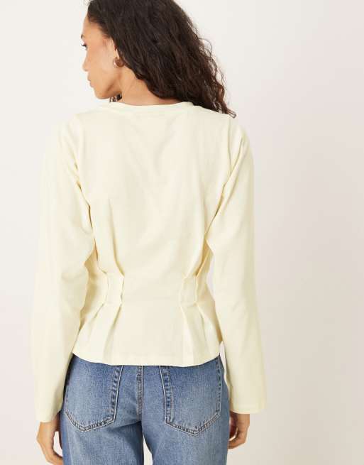 ASOS DESIGN - T-shirt corseté à manches longues et surpiqûres - Crème, 4 de 4
