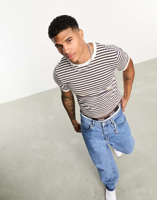 ASOS DESIGN - T-shirt corta attillata a righe multicolore