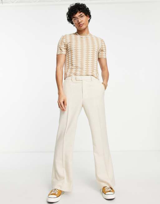 ASOS DESIGN - T-shirt corta beige in jacquard