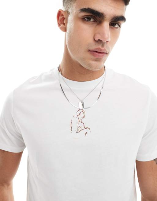 ASOS DESIGN - T-shirt corta bianca con stampa di statue stilizzate