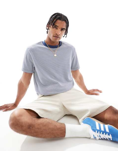 ASOS DESIGN - T-shirt corta blu e bianco rigato - view 1