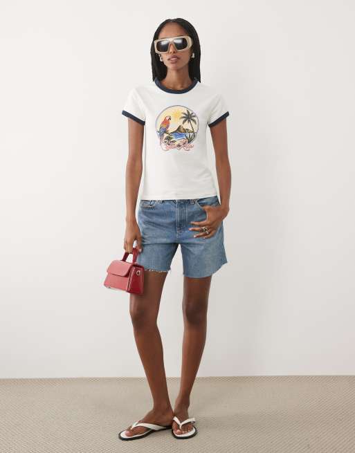 ASOS DESIGN - T-shirt corta con stampa di pappagallo, 3 di 4