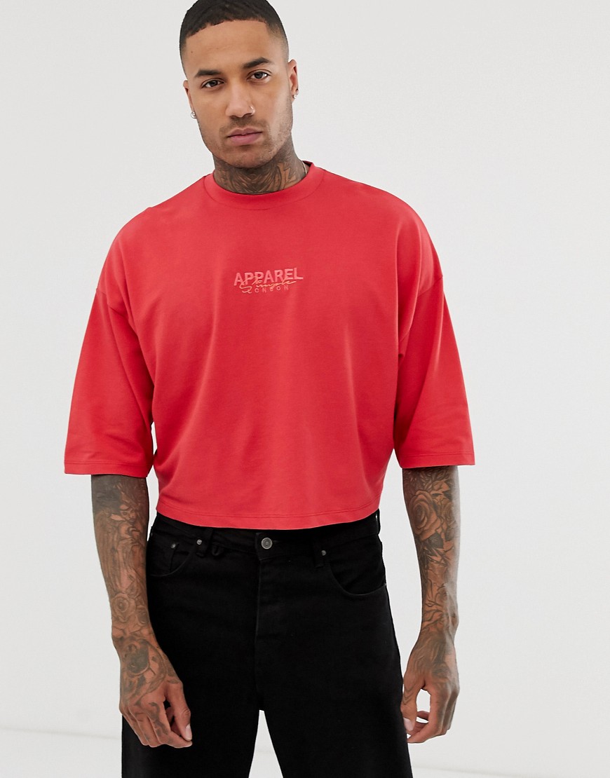 ASOS DESIGN - T-shirt corta oversize con città ricamata in piqué-Rosso