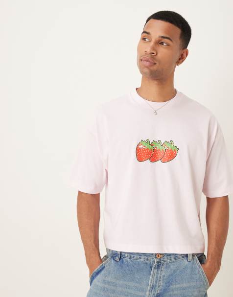 ASOS DESIGN - T-shirt corta oversize rosa con grafica di fragola - view 1