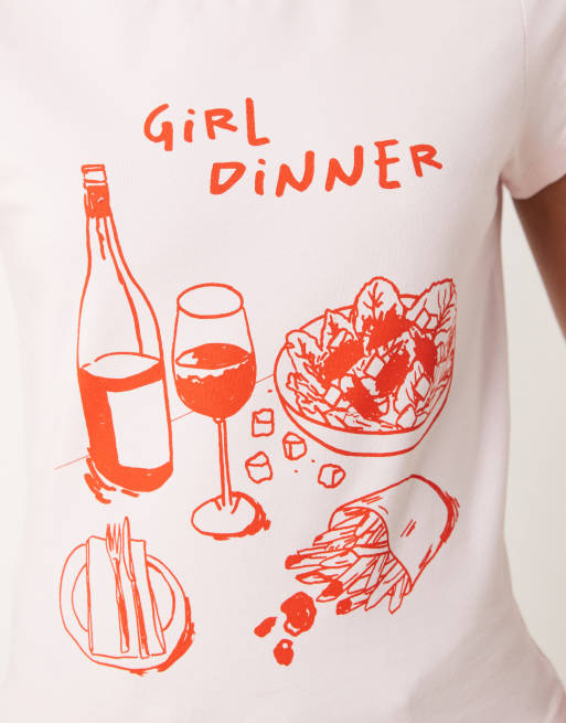 ASOS DESIGN - T-shirt corta rosa con stampa "Girl Dinner", 2 di 4