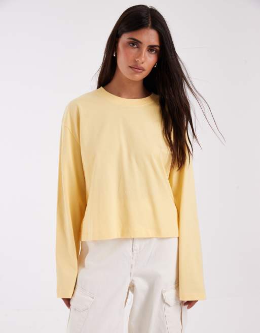 ASOS DESIGN t-shirt corta squadrata a maniche lunghe in color buttermilk