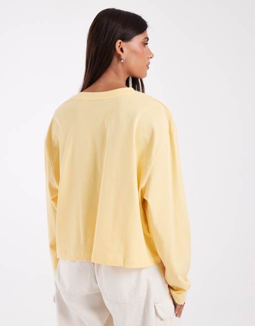 ASOS DESIGN t-shirt corta squadrata a maniche lunghe in color buttermilk, 3 di 4