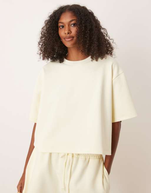 ASOS DESIGN - T-shirt corta squadrata in tessuto interlock color limone in coordinato