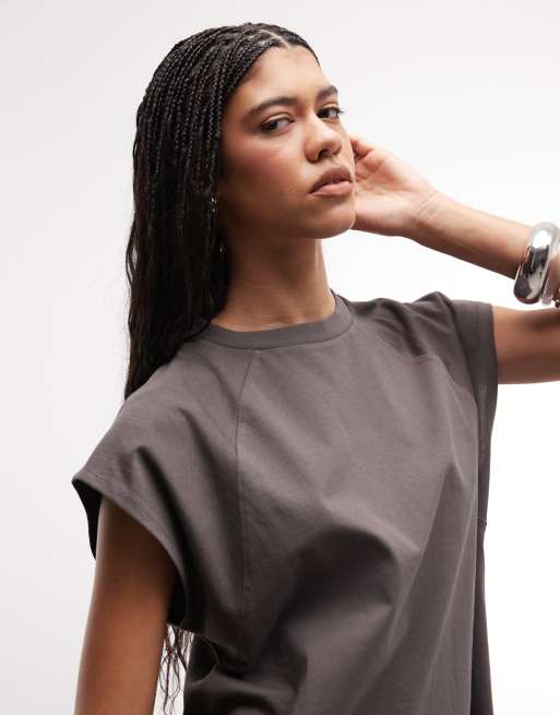 ASOS DESIGN - T-shirt corta squadrata pesante color antracite con maniche raglan