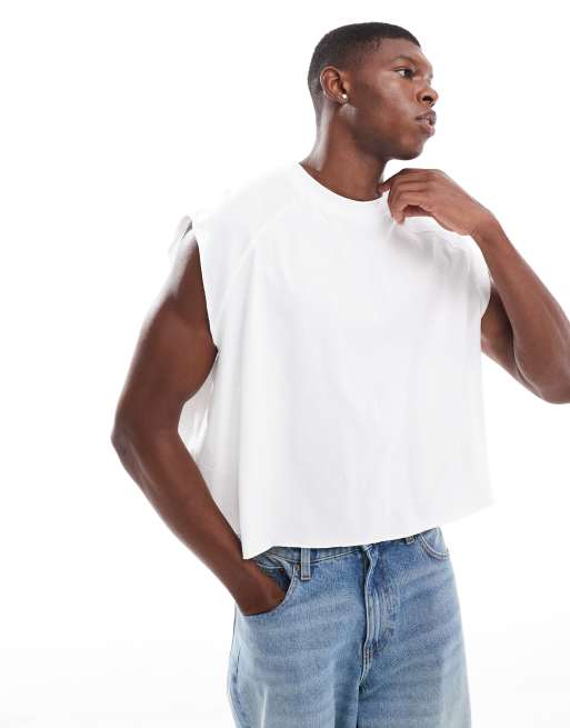 ASOS DESIGN - T-shirt corta super oversize bianca con maniche raglan e bordi grezzi