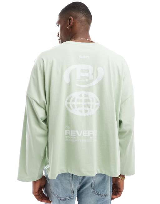 ASOS DESIGN - T-shirt corta super oversize color kaki chiaro con stampa di strada sul retro