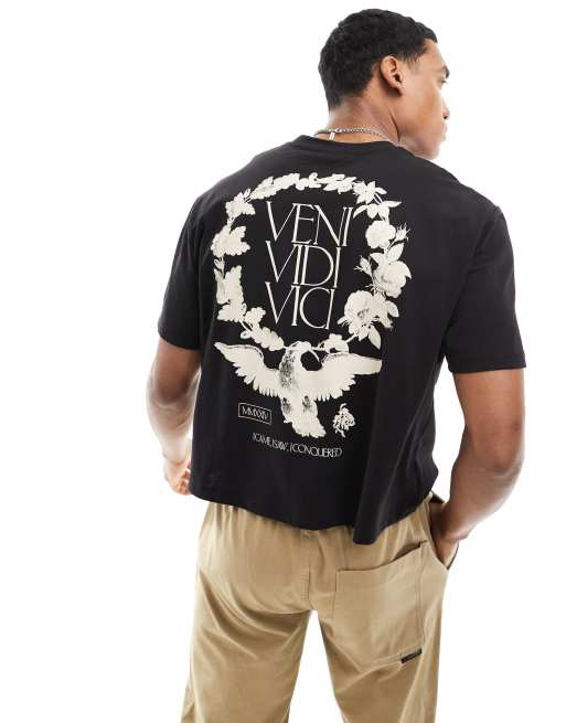 ASOS DESIGN - T-shirt corta taglio comodo nera con stampa stile rinascimentale sul retro