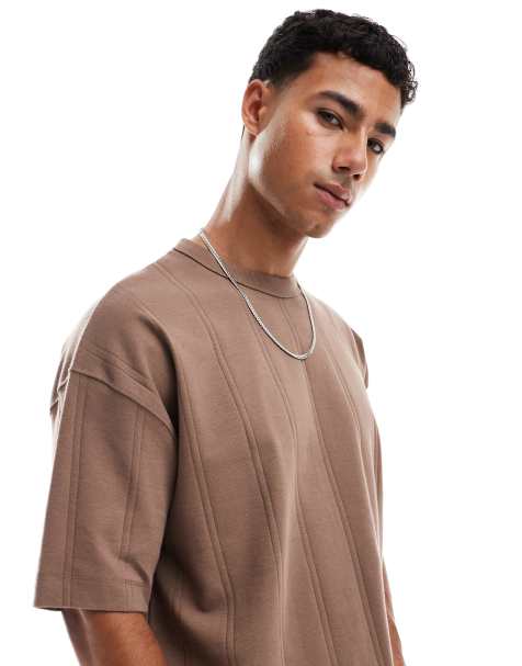 ASOS DESIGN - T-shirt côtelé coupe carrée oversize - Marron - view 1