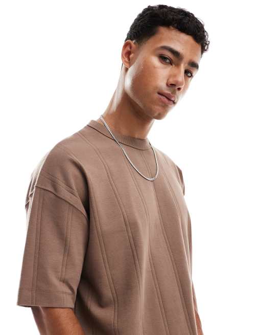ASOS DESIGN - T-shirt côtelé coupe carrée oversize - Marron