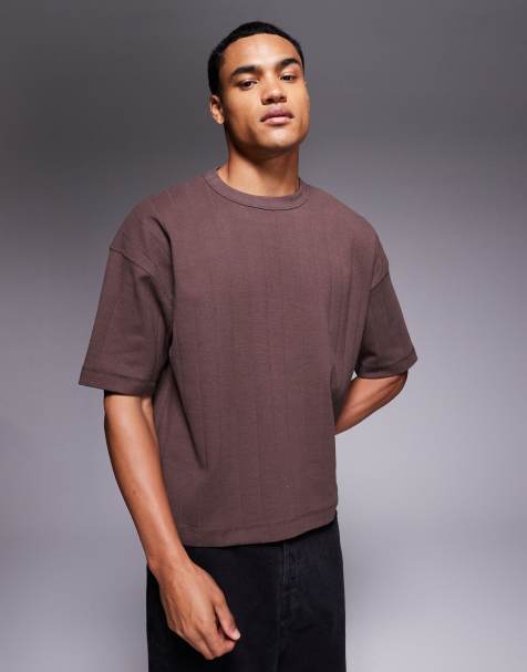 ASOS DESIGN - T-shirt côtelé coupe carrée oversize - Marron - view 1