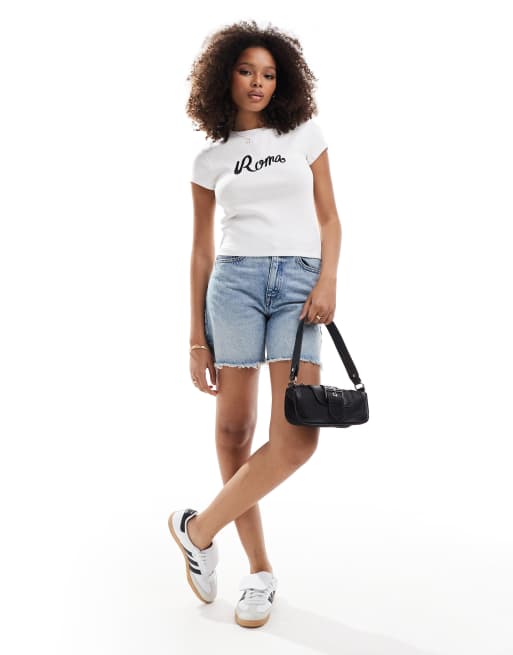 ASOS DESIGN - T-shirt côtelé court à inscription Roma brodée - Blanc, 2 de 4