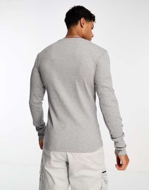 ASOS DESIGN - T-shirt côtelé moulant à manches longues - Gris chiné, 2 de 4