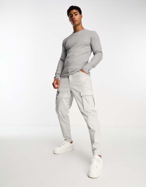 ASOS DESIGN - T-shirt côtelé moulant à manches longues - Gris chiné, 4 de 4