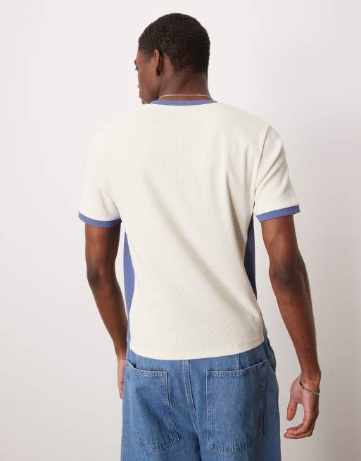 ASOS DESIGN - T-shirt côtelé moulant avec empiècements contrastants sur les côtés - Beige  , 4 de 4