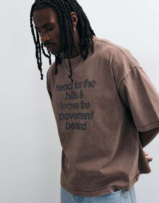 ASOS DESIGN t-shirt coupe boxy et ample avec imprimé texte en marron délavé, 5 de 5
