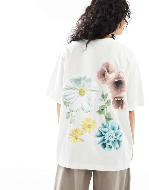 ASOS DESIGN - T-shirt coupe boyfriend avec imprimé Garden Club au dos - Blanc