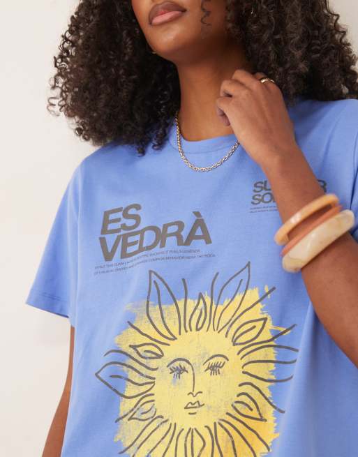 ASOS DESIGN - T-shirt coupe carrée avec motif Es Vedra et soleil - Bleu, 4 de 4
