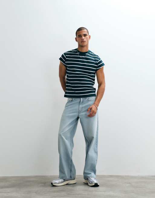 ASOS DESIGN - T-shirt coupe carrée classique à mancherons - Rayures vertes, 3 de 5