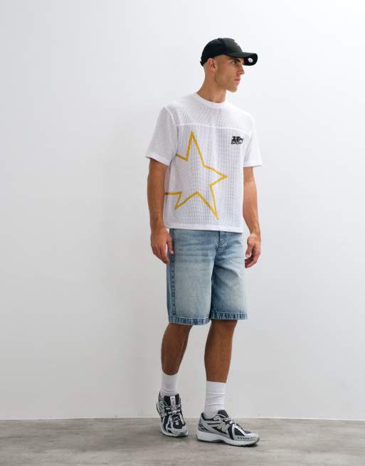 ASOS DESIGN t-shirt coupe carrée décontracté à imprimé étoiles en mesh sport blanc, 2 de 5