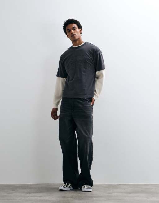 ASOS DESIGN t-shirt coupe carrée décontracté avec appliqué effet usé en délavé gris, 2 de 5
