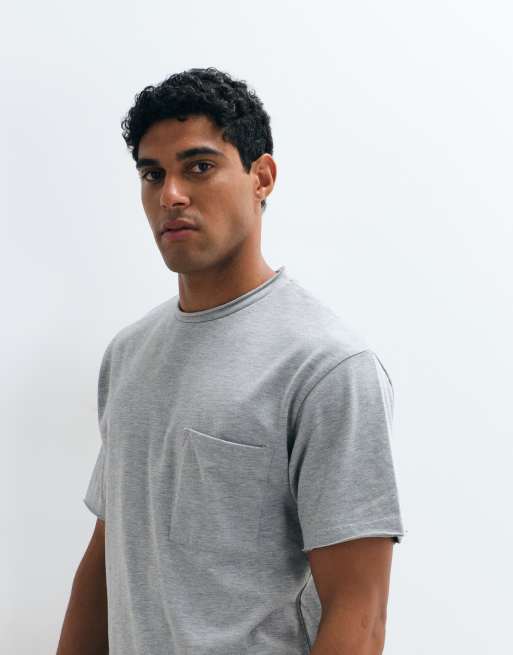 ASOS DESIGN t-shirt coupe carrée décontracté avec poche et bords francs en gris chiné, 2 de 5