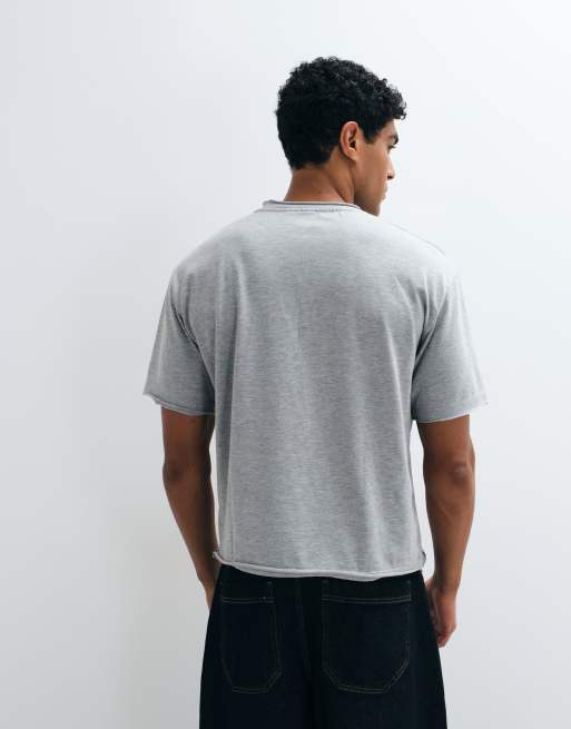 ASOS DESIGN t-shirt coupe carrée décontracté avec poche et bords francs en gris chiné, 4 de 5