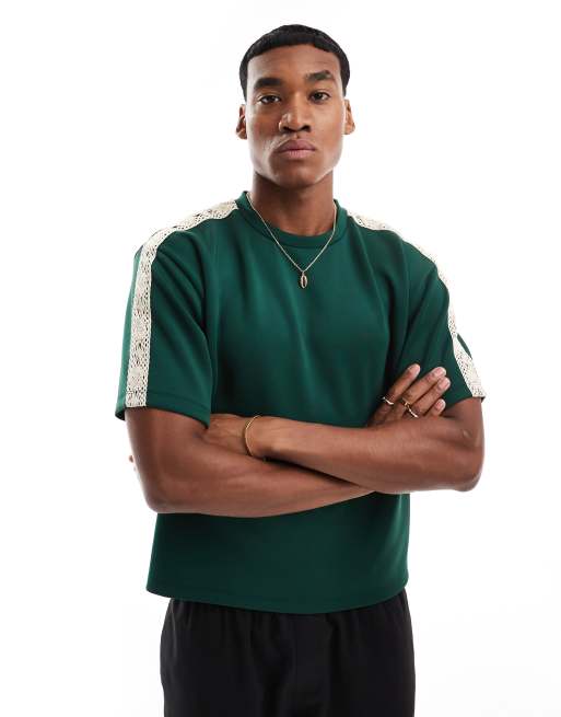 ASOS DESIGN - T-shirt coupe carrée décontractée en tissu épais avec bande aux épaules - Vert foncé