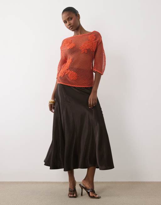 ASOS DESIGN - T-shirt coupe carrée en crochet à motifs fleuris - Corail, 4 de 4