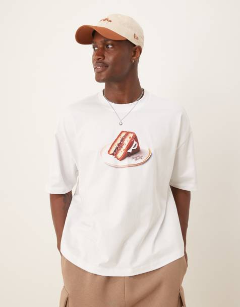 ASOS DESIGN - T-shirt coupe carrée oversize à imprimé nourriture - Blanc - view 1