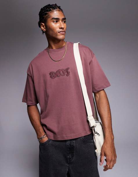 ASOS DESIGN - T-shirt coupe carrée oversize avec imprimé texte - Marron - view 1