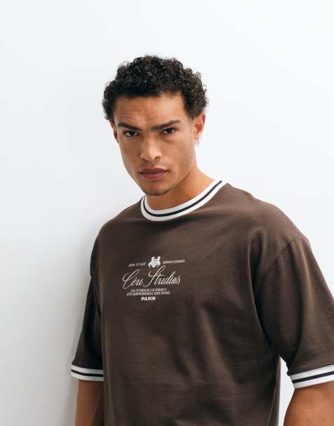 ASOS DESIGN - T-shirt coupe carrée oversize avec imprimé texte - Marron - view 1