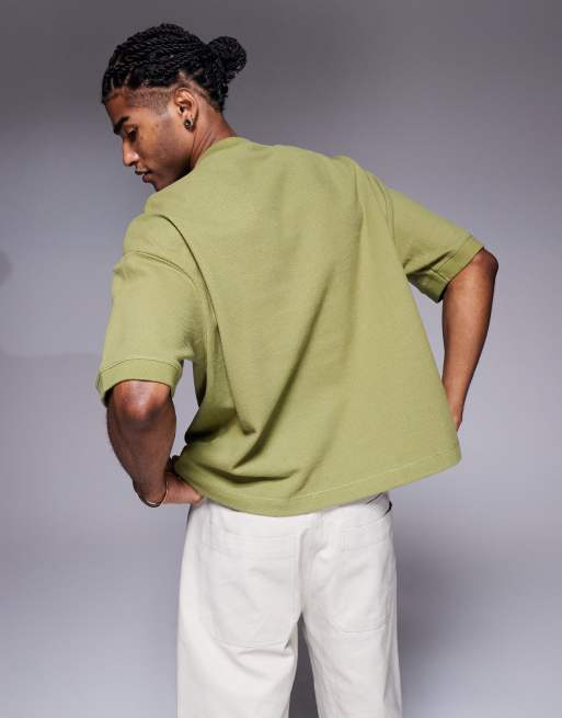 ASOS DESIGN - T-shirt coupe carrée oversize en piqué de qualité supérieure - Kaki, 2 de 4