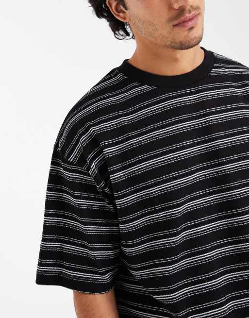 ASOS DESIGN - T-shirt coupe carrée oversize en tissu épais à rayures texturées - Noir, 4 de 5