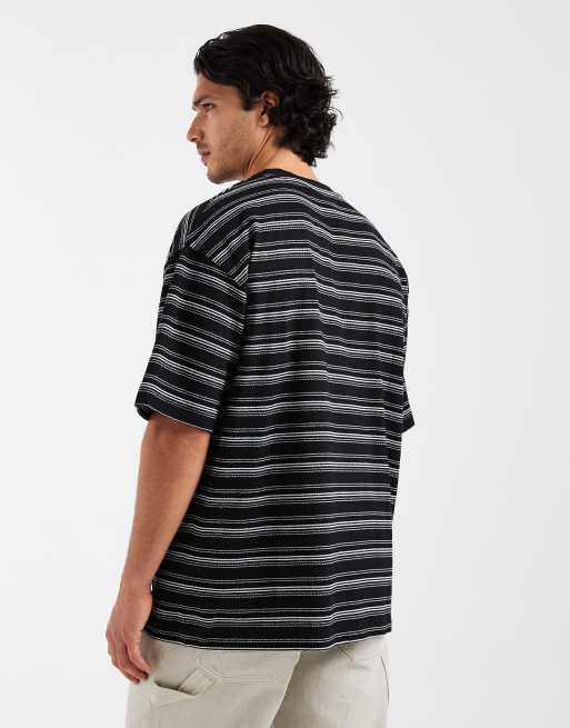ASOS DESIGN - T-shirt coupe carrée oversize en tissu épais à rayures texturées - Noir, 5 de 5