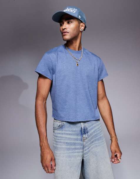 ASOS DESIGN - T-shirt coupe carrée ras de cou - Bleu chiné surteint - view 1
