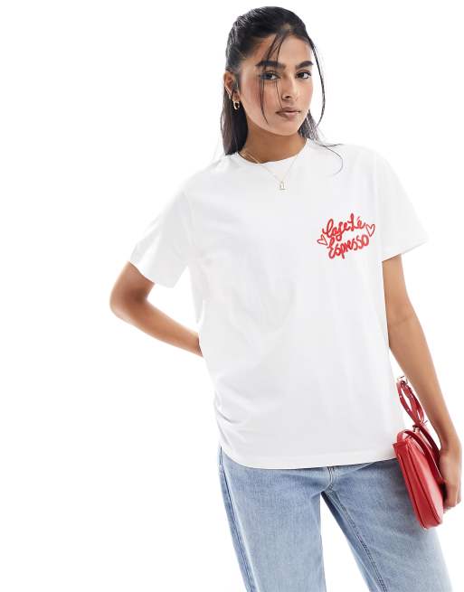 ASOS DESIGN - T-shirt coupe classique à imprimé Cafe Lé Espresso au dos - Blanc, 2 de 3