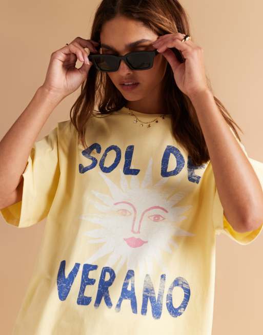ASOS DESIGN - T-shirt coupe classique à imprimé Sol De Verano - Jaune, 3 de 4