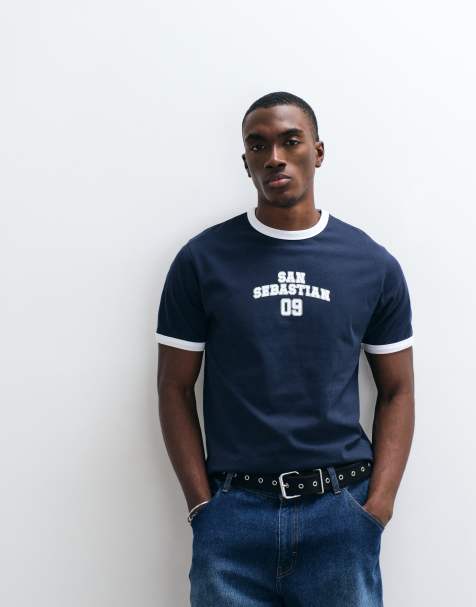 ASOS DESIGN - T-shirt coupe classique à liserés et imprimé « San Sebastian » - Bleu marine - view 1