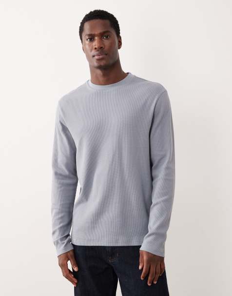 ASOS DESIGN - T-shirt coupe classique à manches longues en tissu gaufré - Gris - view 1