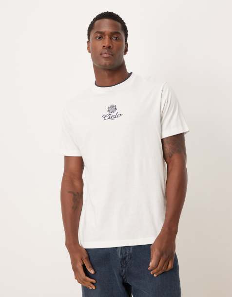 ASOS DESIGN - T-shirt coupe classique avec col à liseré et texte brodé - Blanc - view 1