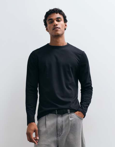 ASOS DESIGN - T-shirt coupe classique en coton mélangé épais à manches longues - Noir - view 1