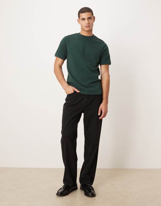 ASOS DESIGN - T-shirt coupe classique en tissu texturé - Vert foncé, 2 de 5