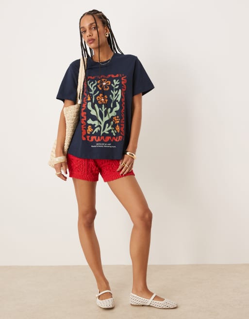 ASOS DESIGN - T-shirt coupe classique motif fleurs - Bleu marine, 4 de 4