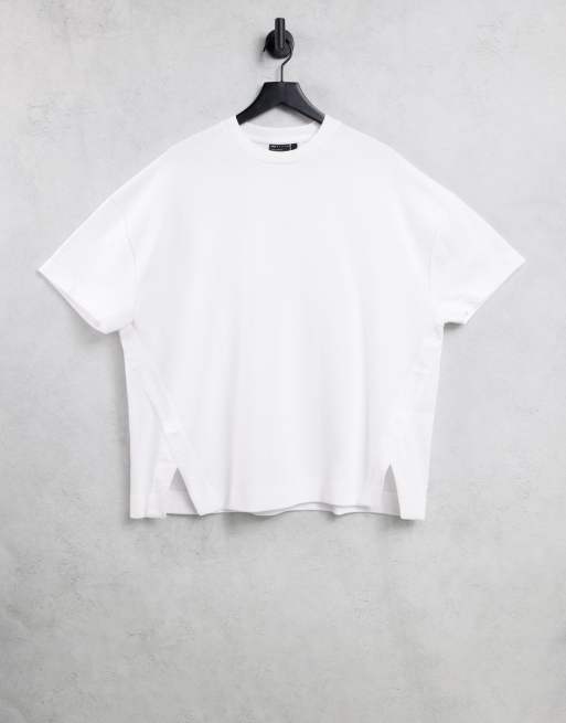 ASOS DESIGN - T-shirt coupe décontractée élégant texturé fendu sur les côtés - Blanc
