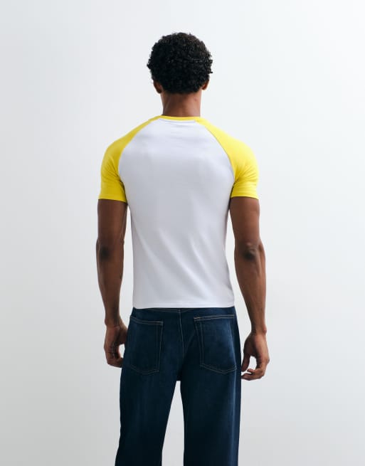 ASOS DESIGN t-shirt coupe moulante raglan blanc et jaune, 5 de 10
